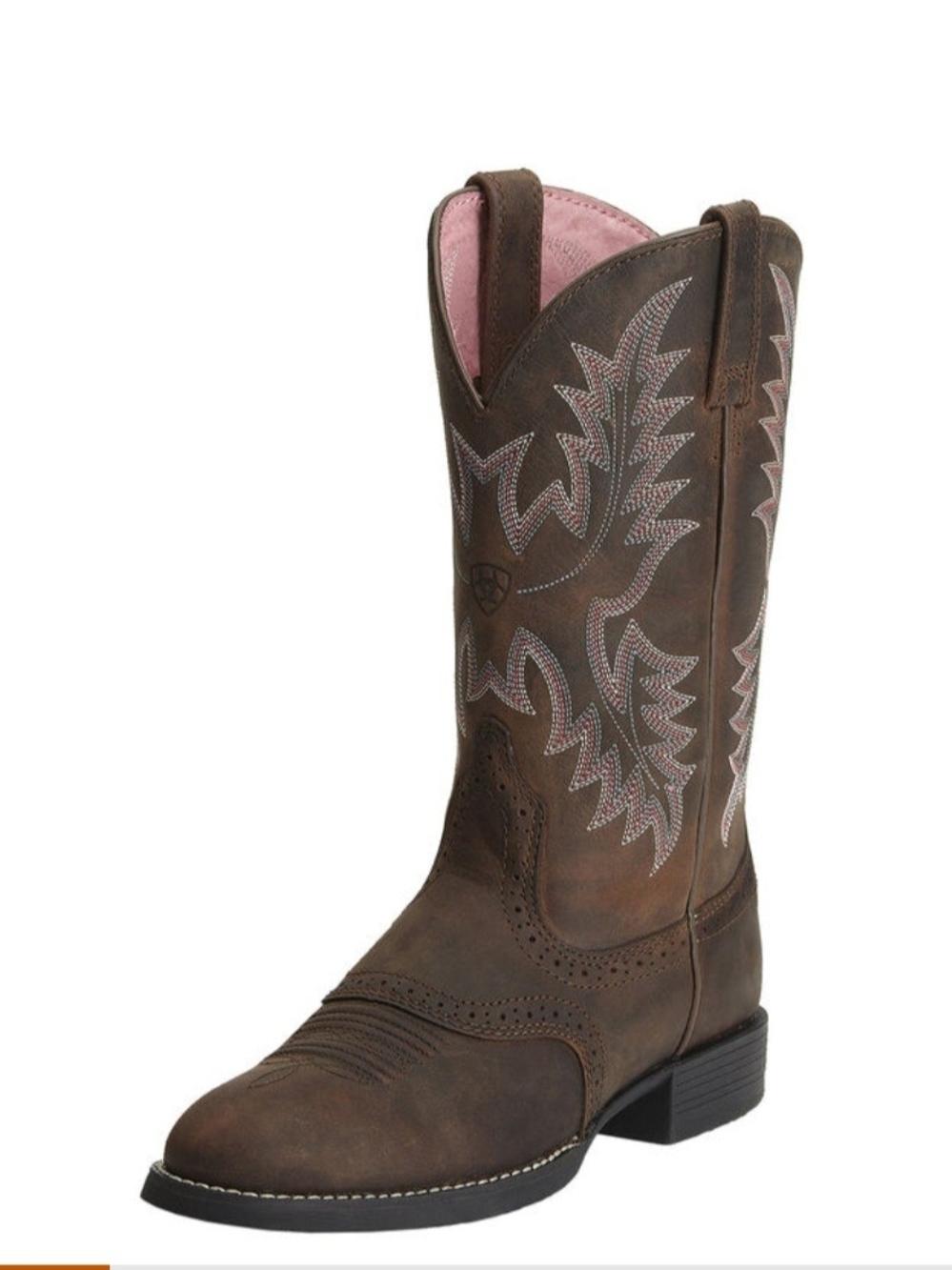 Ariat Brown Leather Heritage Stockholm Western Boots With Pink Embroidery